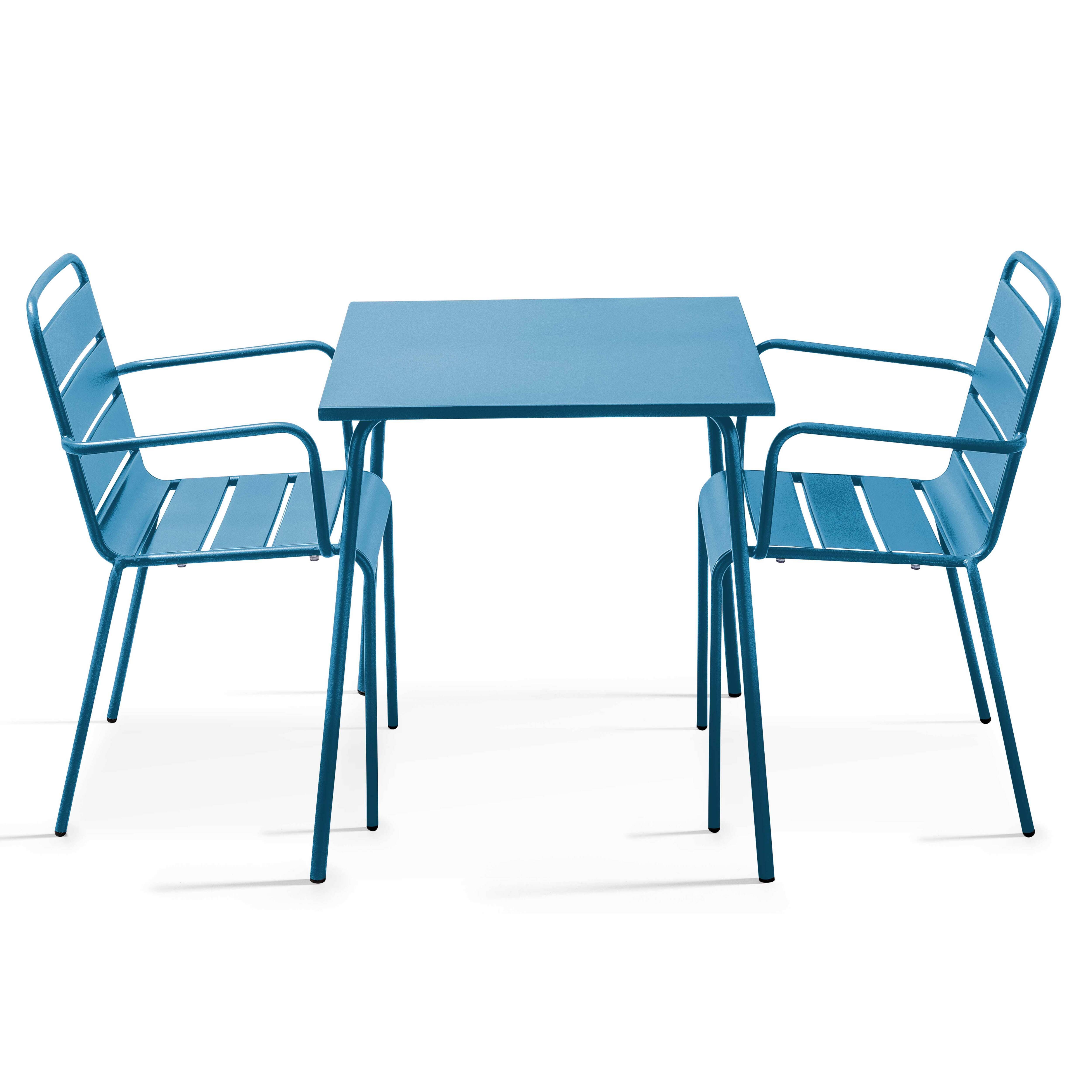 Oviala - Ensemble table de jardin carrée et 2 fauteuils acier bleu pacific Palavas - Oviala - Imagen 1