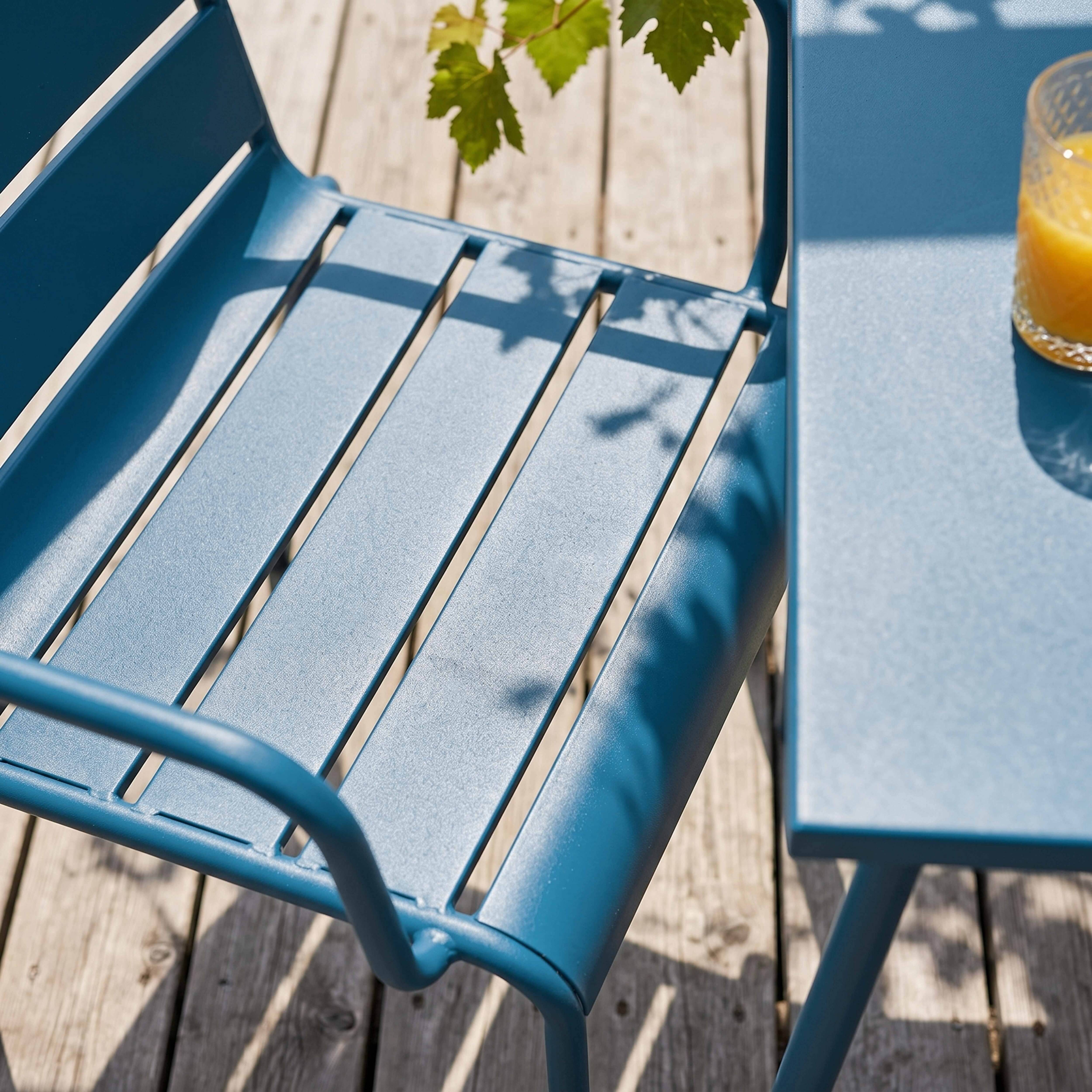 Oviala - Ensemble table de jardin carrée et 2 fauteuils acier bleu pacific Palavas - Oviala - Imagen 3