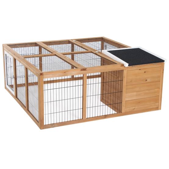 Cage petits animaux avec enclos, toit ouvrant, résistante intempéries, 123 x 120 x 52 cm, brun - Image 2