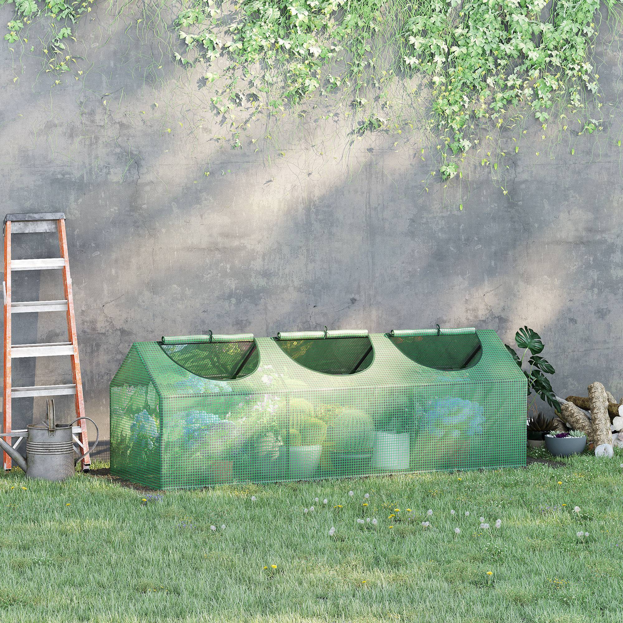 Outsunny - Mini serre de jardin 180x60x60cm 3 fenêtres zippées et enroulables couverture plastique cadre acier vert foncé - Outsunny - Image 4