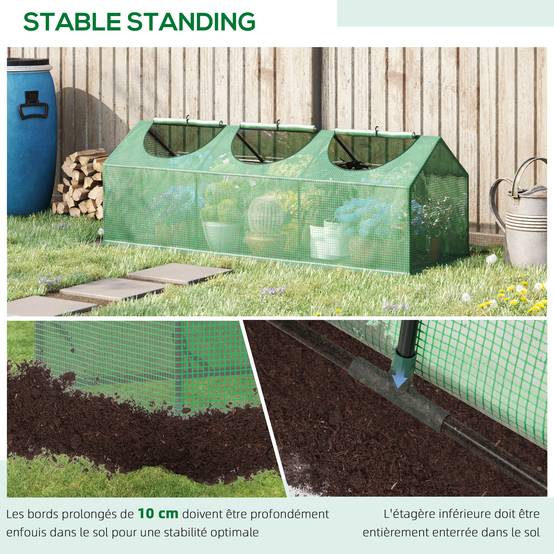 Outsunny - Mini serre de jardin 180x60x60cm 3 fenêtres zippées et enroulables couverture plastique cadre acier vert foncé - Outsunny - Image 7