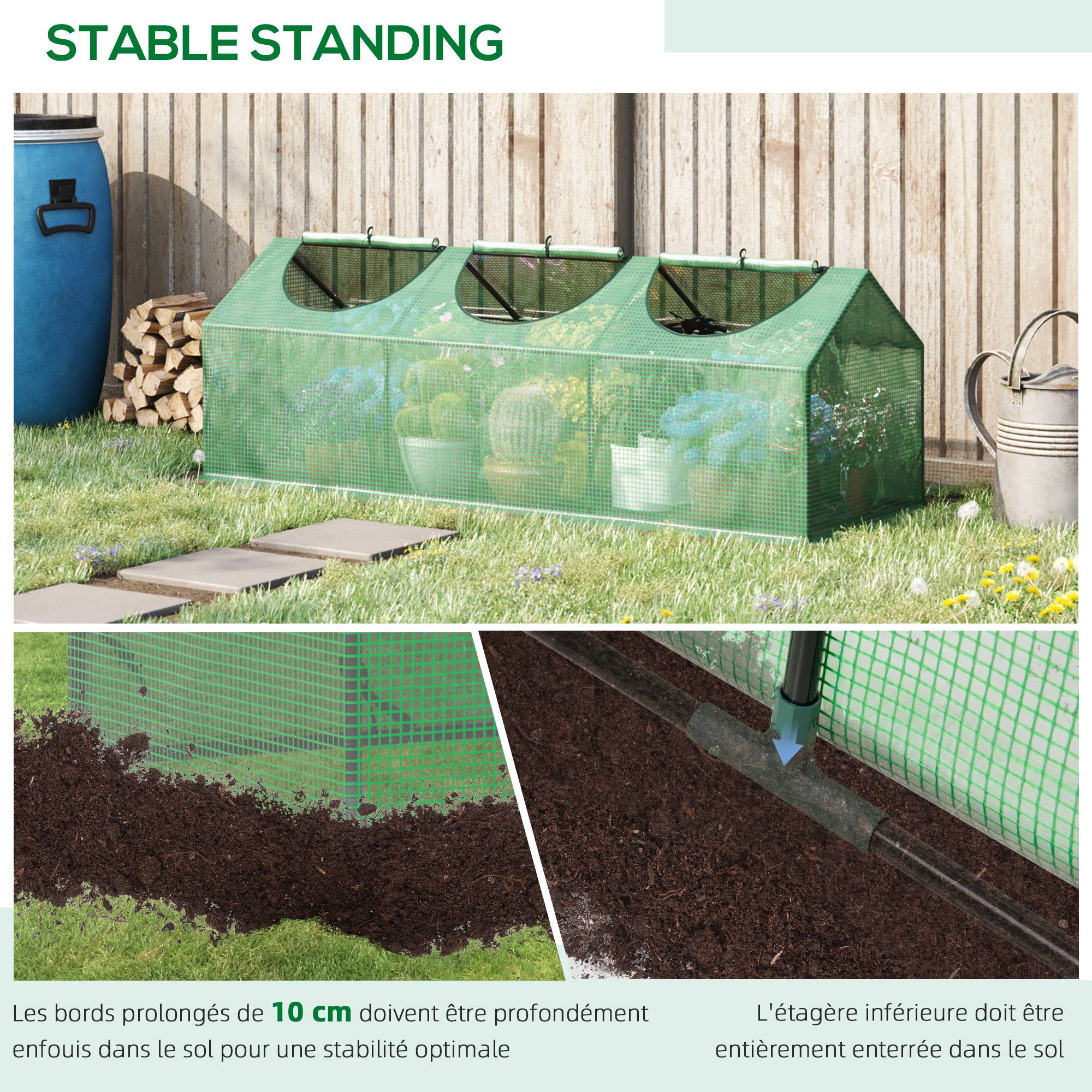 Outsunny - Mini serre de jardin 180x60x60cm 3 fenêtres zippées et enroulables couverture plastique cadre acier vert foncé - Outsunny - Image 7
