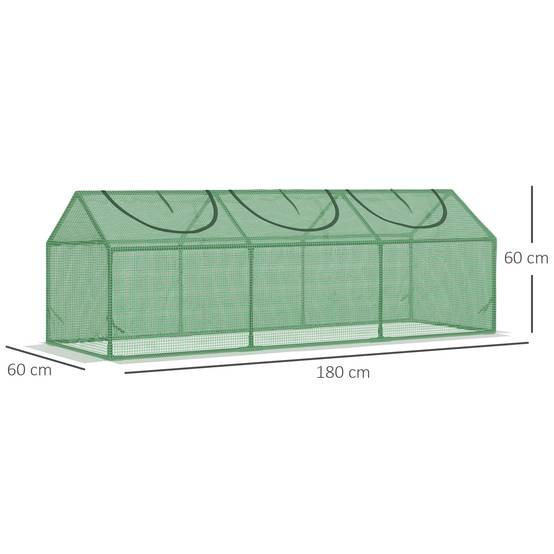 Outsunny - Mini serre de jardin 180x60x60cm 3 fenêtres zippées et enroulables couverture plastique cadre acier vert foncé - Outsunny - Image 3