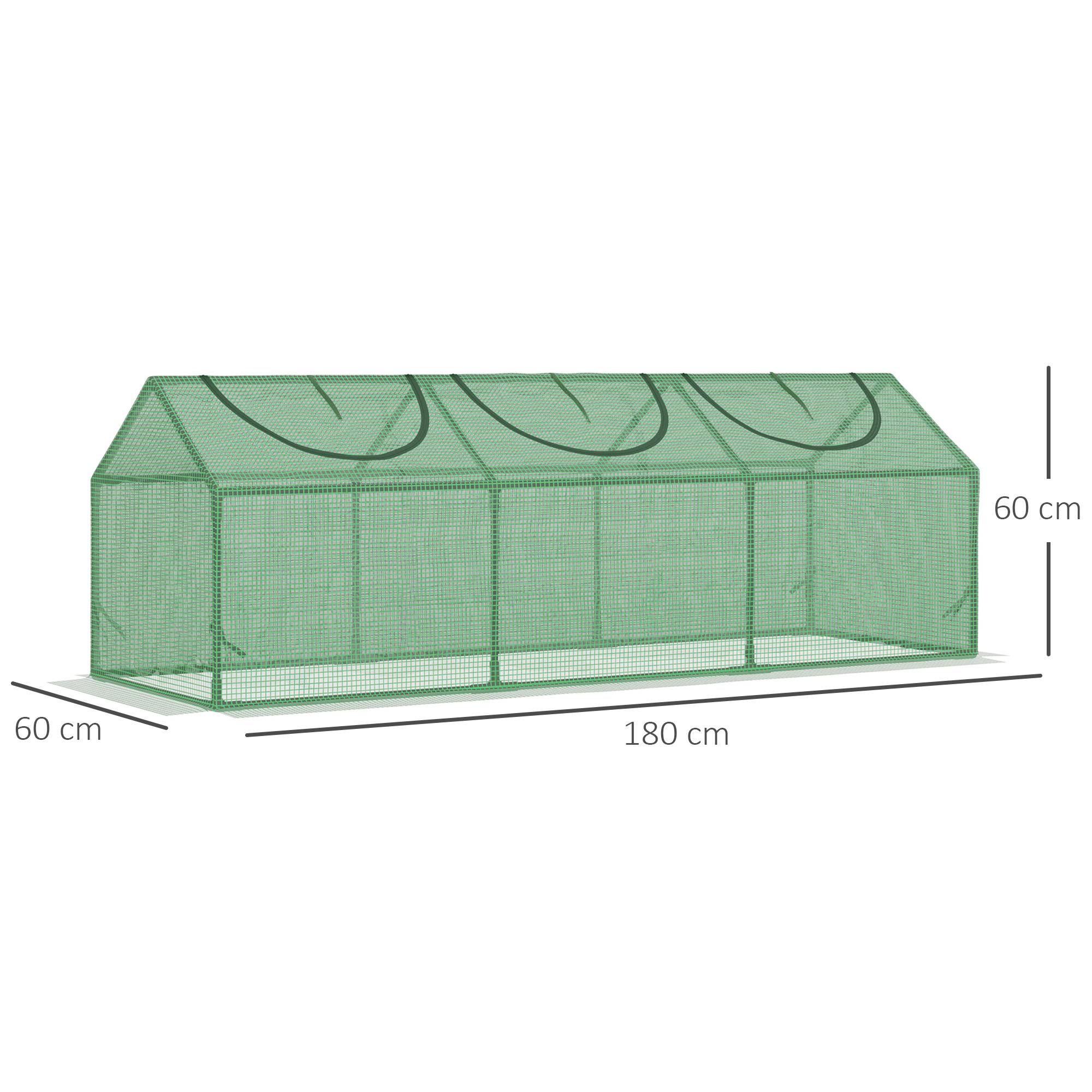 Outsunny - Mini serre de jardin 180x60x60cm 3 fenêtres zippées et enroulables couverture plastique cadre acier vert foncé - Outsunny - Image 3