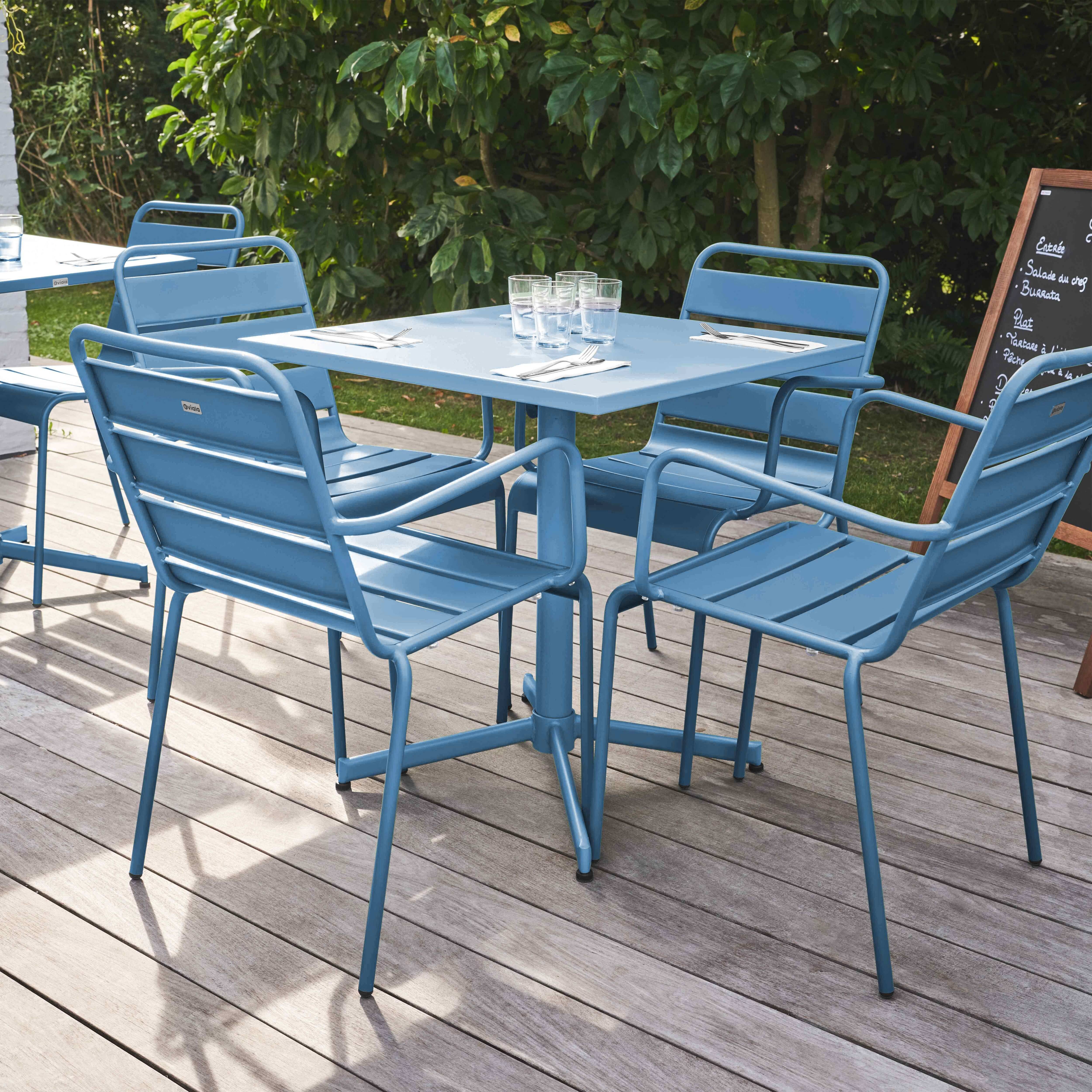 Oviala - Ensemble table de jardin et 4 fauteuils en métal bleu pacific Palavas - Oviala - Image 2