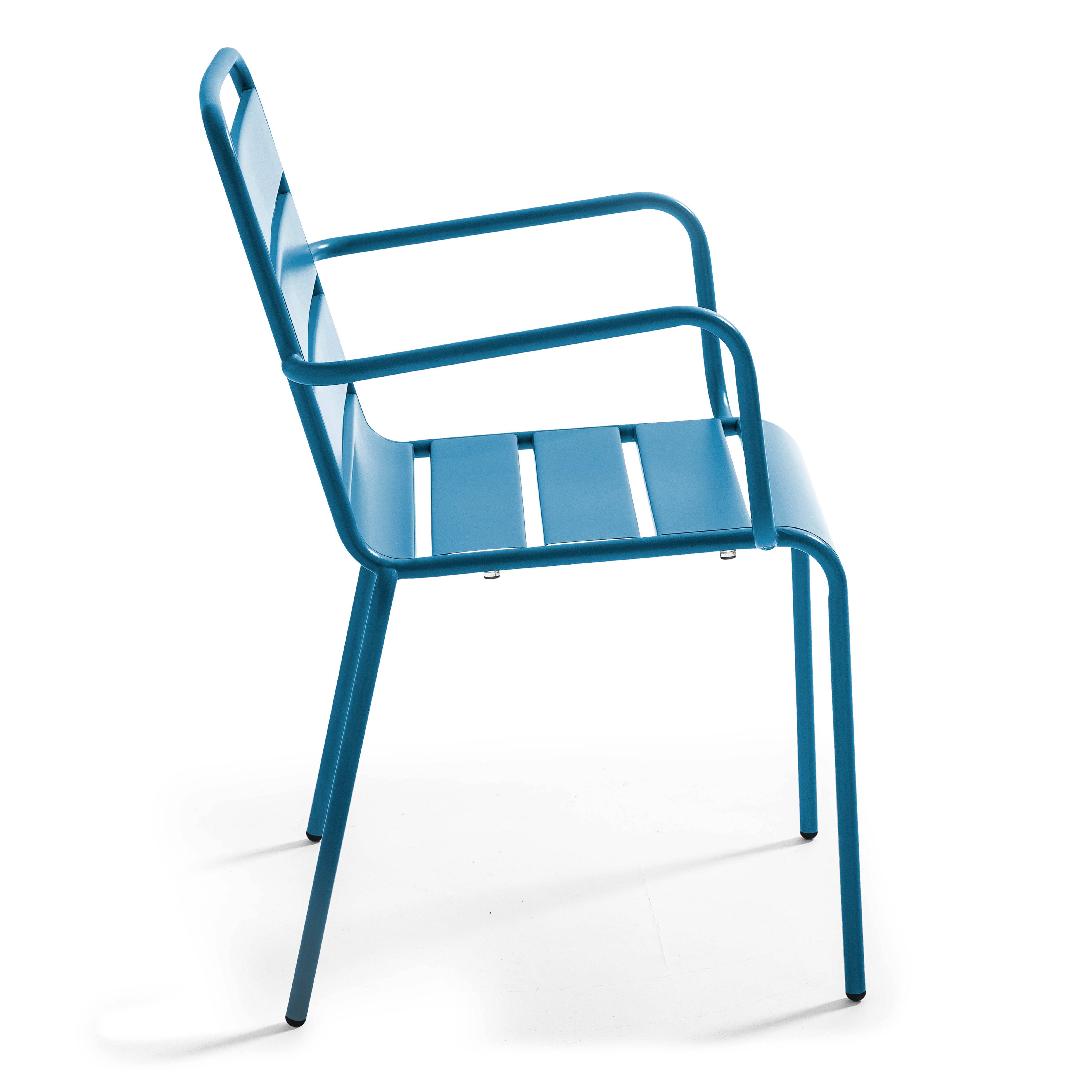 Oviala - Ensemble table de jardin et 4 fauteuils en métal bleu pacific Palavas - Oviala - Image 6