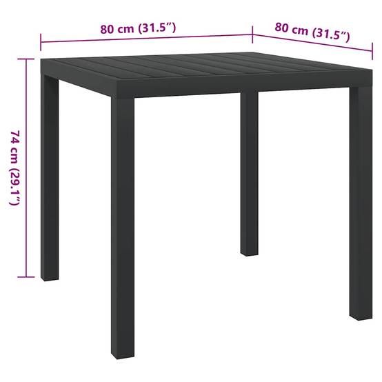 Table de jardin Aluminium et WPC Noir 80 x 80 x 74 cm - PANGIVO - Image 5