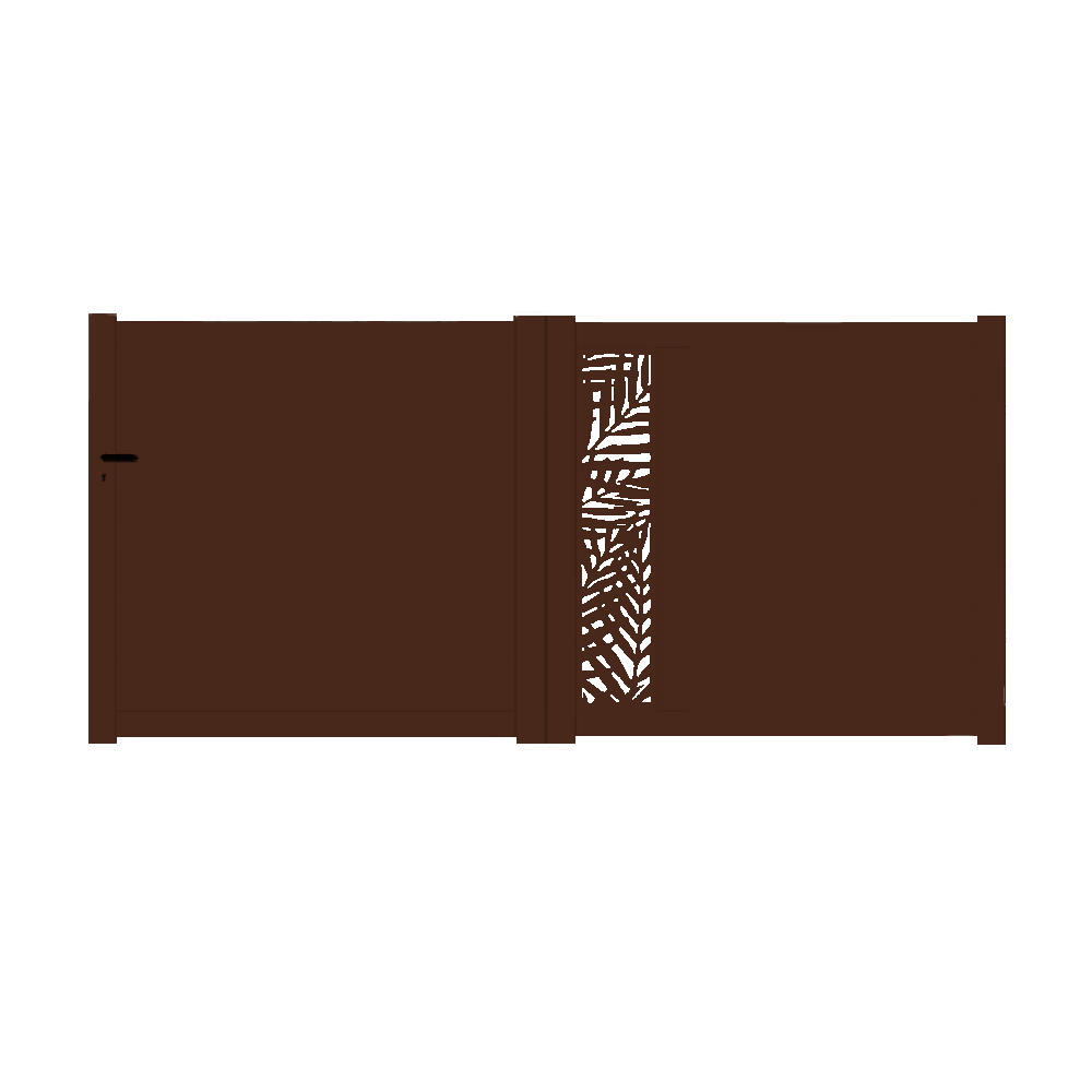 Portail Packit - Portail alu coulissant découpe laser en kit dim. L.3500 (entre piliers) X H.1500 mm  Marron (RAL 1247)