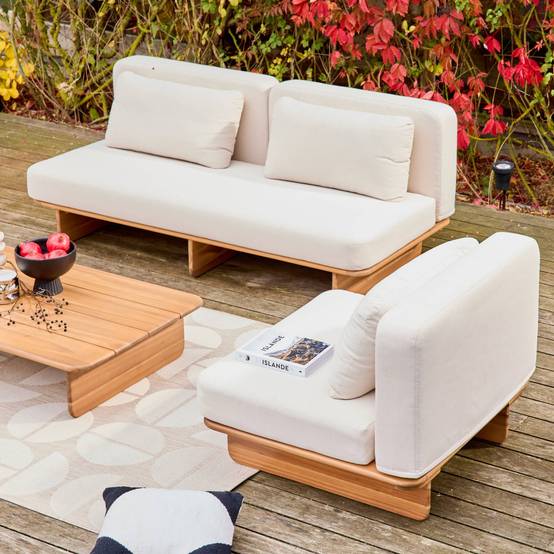 sweeek - Salon de jardin bois d'acacia et tissu beige 4 places - Armonia | sweeek - Image 3