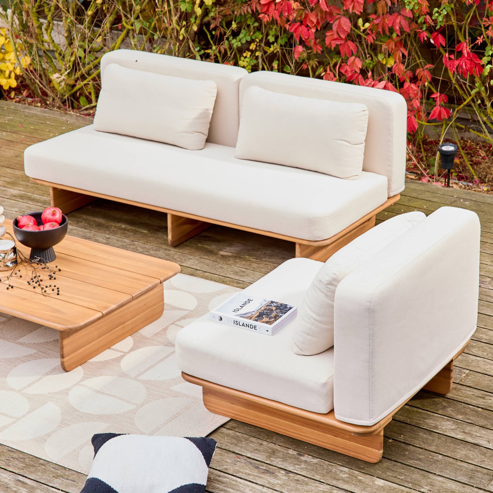 sweeek - Salon de jardin bois d'acacia et tissu beige 4 places - Armonia | sweeek - Image 3