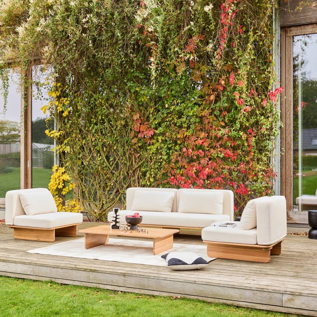 sweeek - Salon de jardin bois d'acacia et tissu beige 4 places - Armonia | sweeek - Image 1