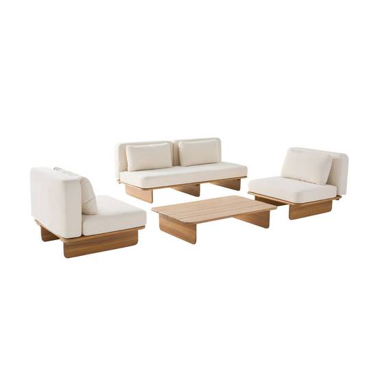 sweeek - Salon de jardin bois d'acacia et tissu beige 4 places - Armonia | sweeek - Image 2