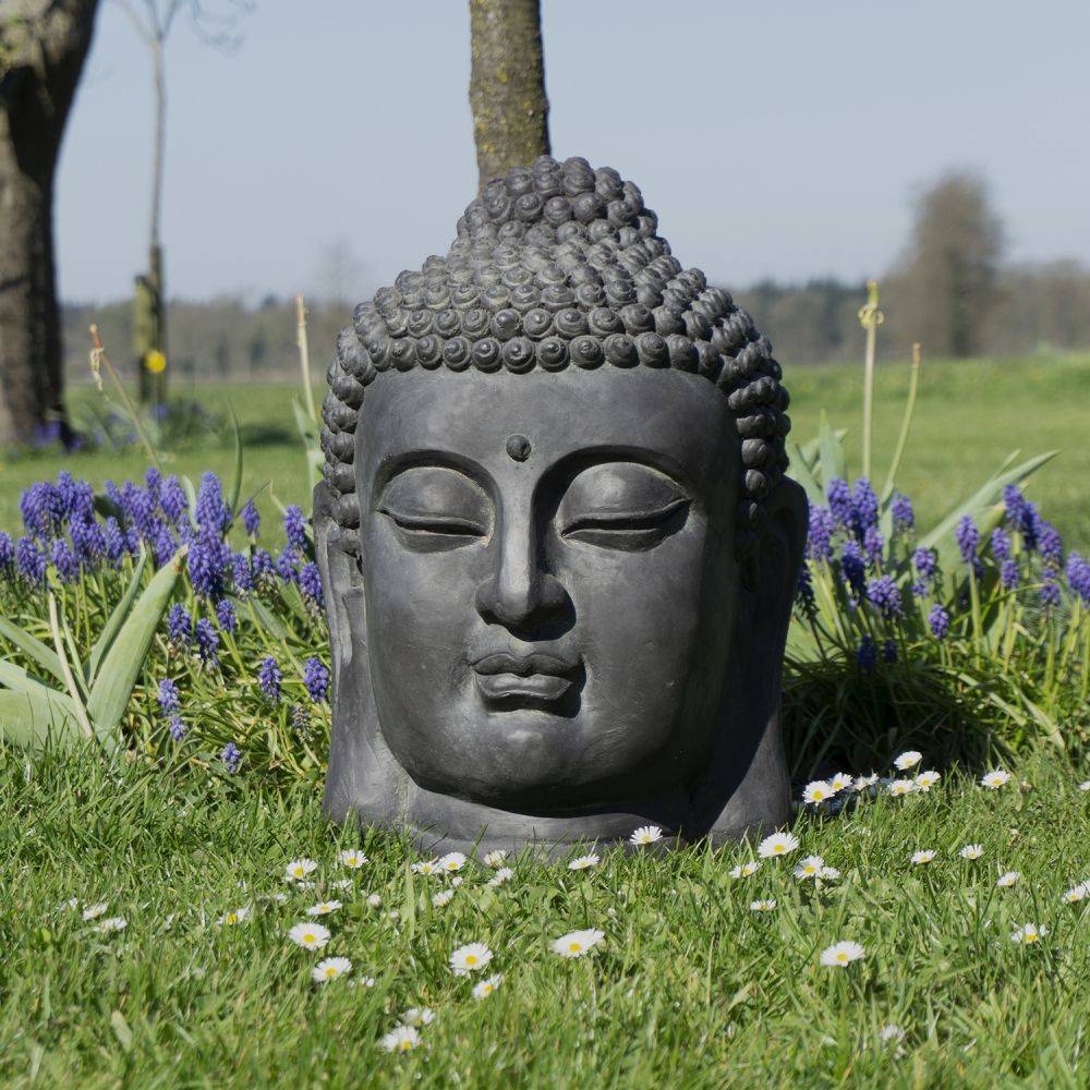Stonelite - Tête de bouddha en fibres pour jardin 31 x 30 x 42 cm - Imagen 2