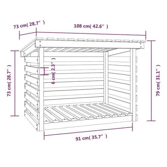 Abri bûches extérieur Bois de Pin Massif avec Toit Stockage bois de chauffage 108x73x79 cm Blanc - ComfortXL Outdoor Living - Image 8