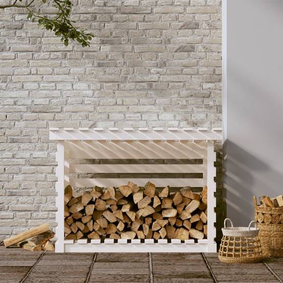 Abri bûches extérieur Bois de Pin Massif avec Toit Stockage bois de chauffage 108x73x79 cm Blanc - ComfortXL Outdoor Living - Image 3