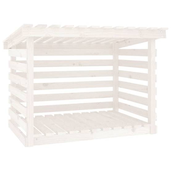 Abri bûches extérieur Bois de Pin Massif avec Toit Stockage bois de chauffage 108x73x79 cm Blanc - ComfortXL Outdoor Living - Image 2