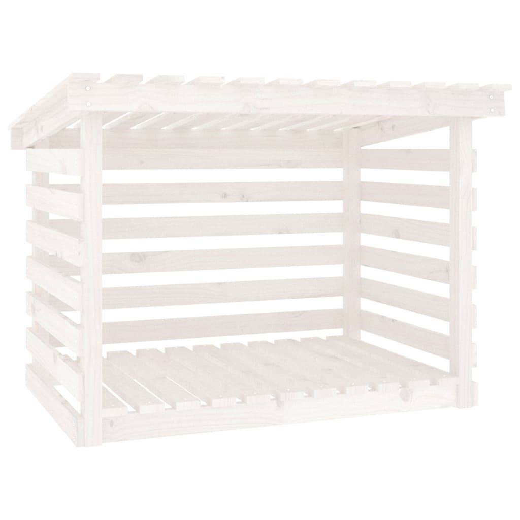 Abri bûches extérieur Bois de Pin Massif avec Toit Stockage bois de chauffage 108x73x79 cm Blanc - ComfortXL Outdoor Living - Image 2