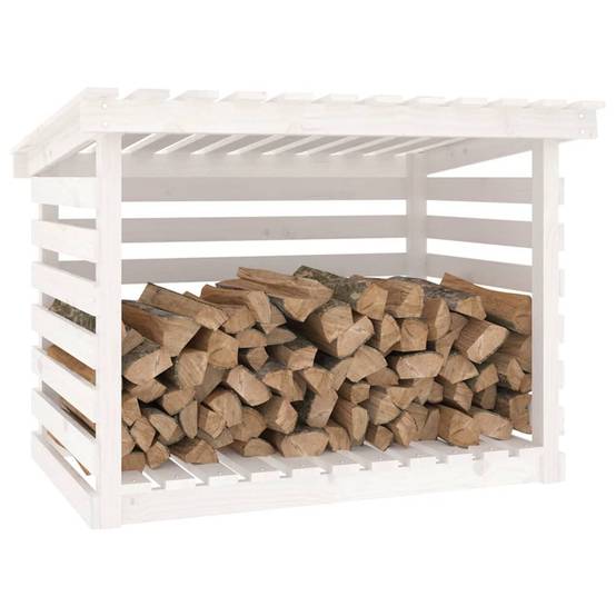 Abri bûches extérieur Bois de Pin Massif avec Toit Stockage bois de chauffage 108x73x79 cm Blanc - ComfortXL Outdoor Living - Image 4