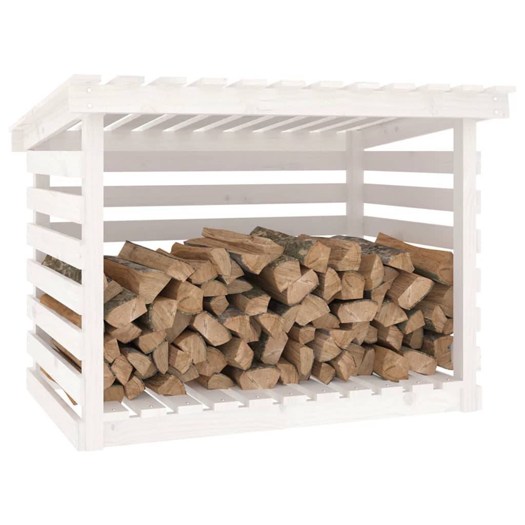 Abri bûches extérieur Bois de Pin Massif avec Toit Stockage bois de chauffage 108x73x79 cm Blanc - ComfortXL Outdoor Living - Image 4