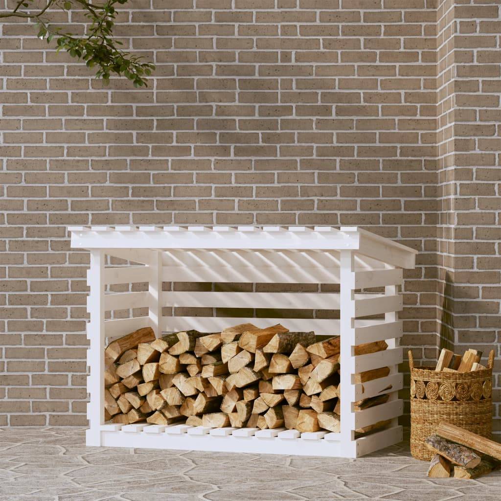 Abri bûches extérieur Bois de Pin Massif avec Toit Stockage bois de chauffage 108x73x79 cm Blanc - ComfortXL Outdoor Living - Image 1