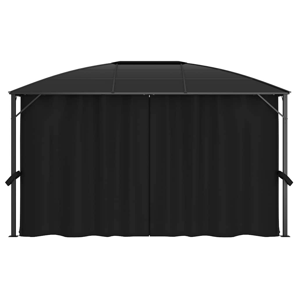 Tonnelle Adossée Aluminium Toit Rigide Polycarbonate avec Rideaux pour Terrasse Anthracite 4x3m – ComfortXL Outdoor Living - Image 6