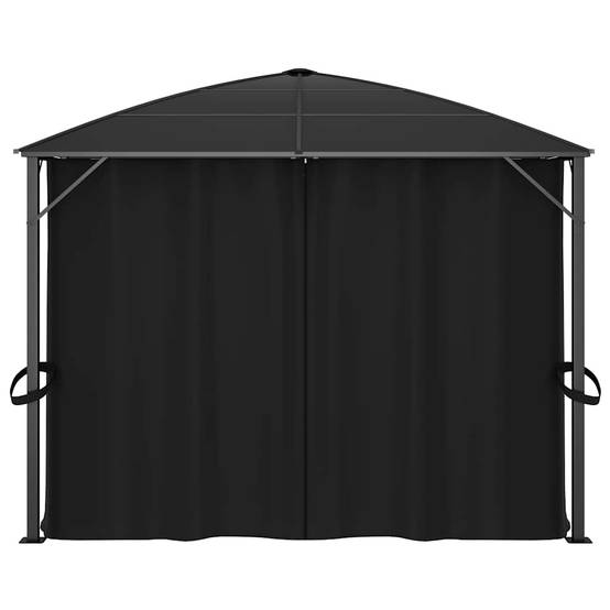 Tonnelle Adossée Aluminium Toit Rigide Polycarbonate avec Rideaux pour Terrasse Anthracite 4x3m – ComfortXL Outdoor Living - Image 7