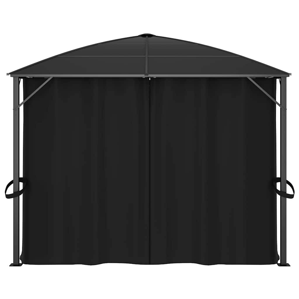 Tonnelle Adossée Aluminium Toit Rigide Polycarbonate avec Rideaux pour Terrasse Anthracite 4x3m – ComfortXL Outdoor Living - Image 7