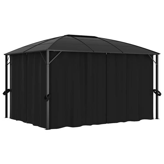 Tonnelle Adossée Aluminium Toit Rigide Polycarbonate avec Rideaux pour Terrasse Anthracite 4x3m – ComfortXL Outdoor Living - Image 2