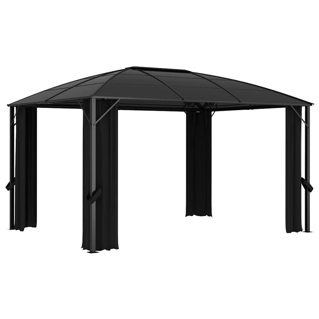 Tonnelle Adossée Aluminium Toit Rigide Polycarbonate avec Rideaux pour Terrasse Anthracite 4x3m – ComfortXL Outdoor Living - Image 4