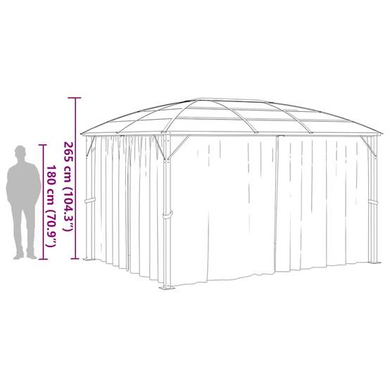 Tonnelle Adossée Aluminium Toit Rigide Polycarbonate avec Rideaux pour Terrasse Anthracite 4x3m – ComfortXL Outdoor Living - Image 9