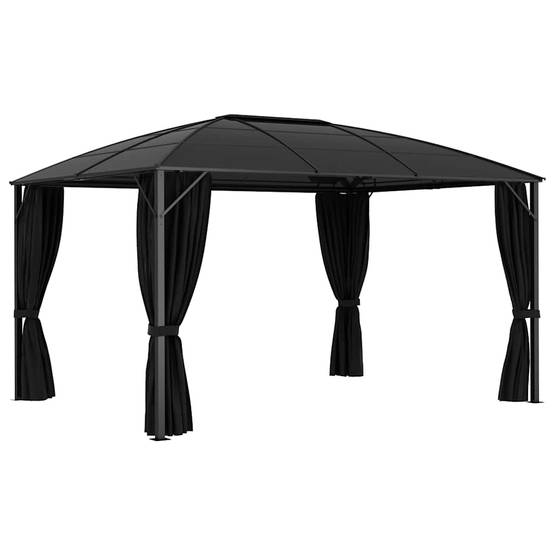 Tonnelle Adossée Aluminium Toit Rigide Polycarbonate avec Rideaux pour Terrasse Anthracite 4x3m – ComfortXL Outdoor Living - Image 3