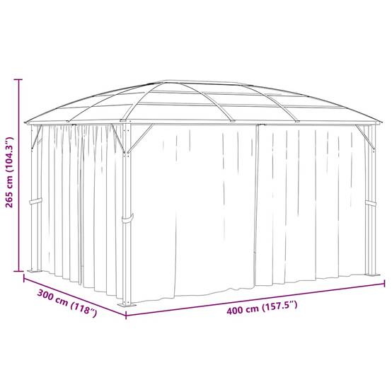 Tonnelle Adossée Aluminium Toit Rigide Polycarbonate avec Rideaux pour Terrasse Anthracite 4x3m – ComfortXL Outdoor Living - Image 10