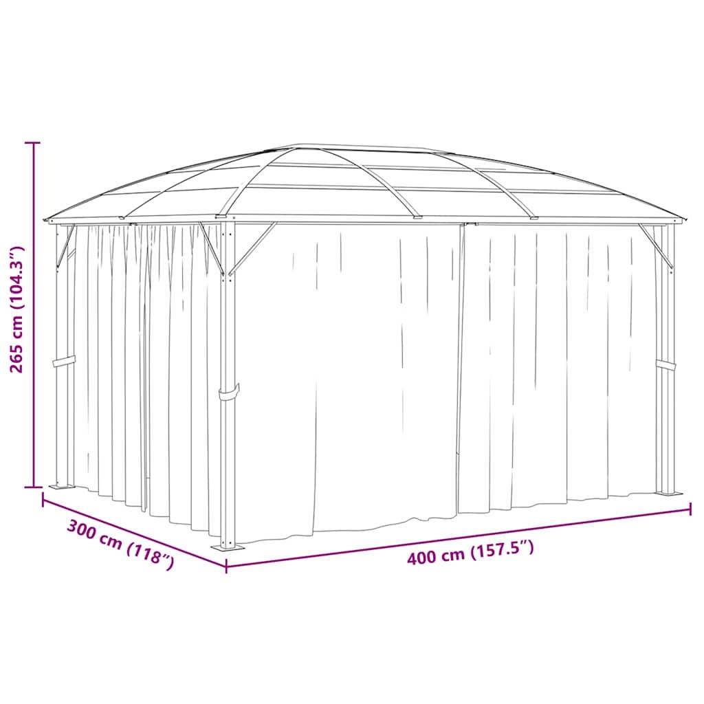 Tonnelle Adossée Aluminium Toit Rigide Polycarbonate avec Rideaux pour Terrasse Anthracite 4x3m – ComfortXL Outdoor Living - Image 10