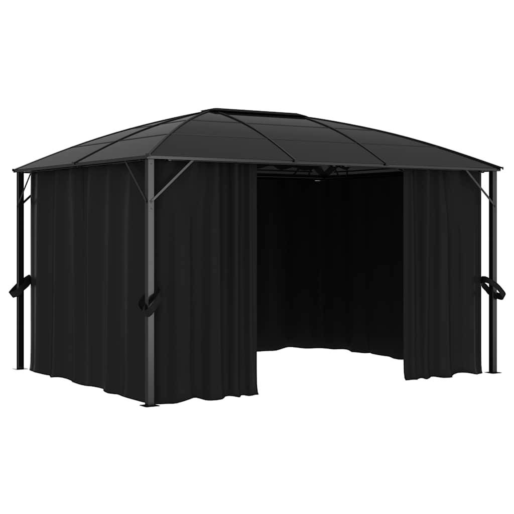 Tonnelle Adossée Aluminium Toit Rigide Polycarbonate avec Rideaux pour Terrasse Anthracite 4x3m – ComfortXL Outdoor Living - Image 5