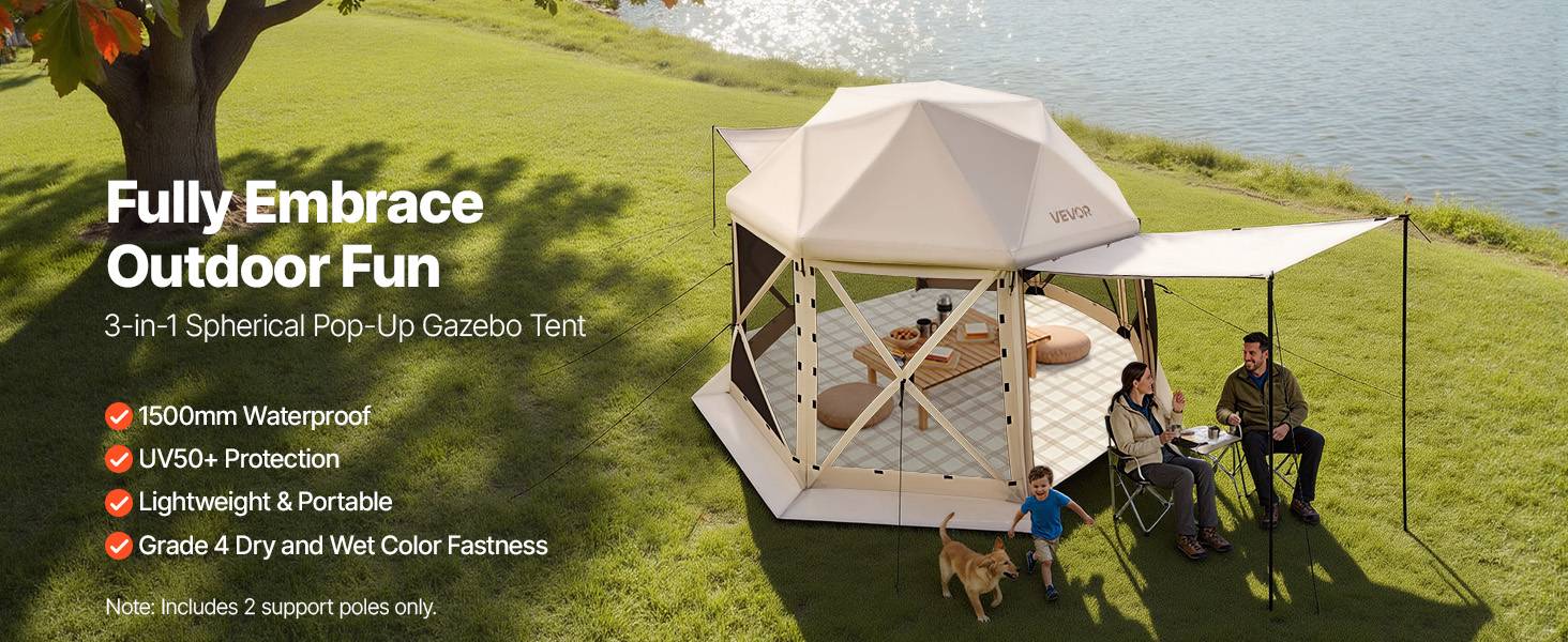 Vevor - VEVOR Tente moustiquaire pop-up 3,6x3,6 m 8-10 pers. - structure géodésique 13 faces, Oxford 300D PU, UV50+, sac de transport, beige. - Image 9