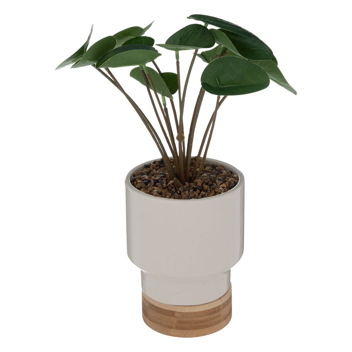 Plante artificielle pot en céramique Blanc cassé et Bambou H 26 cm - Imagen 1