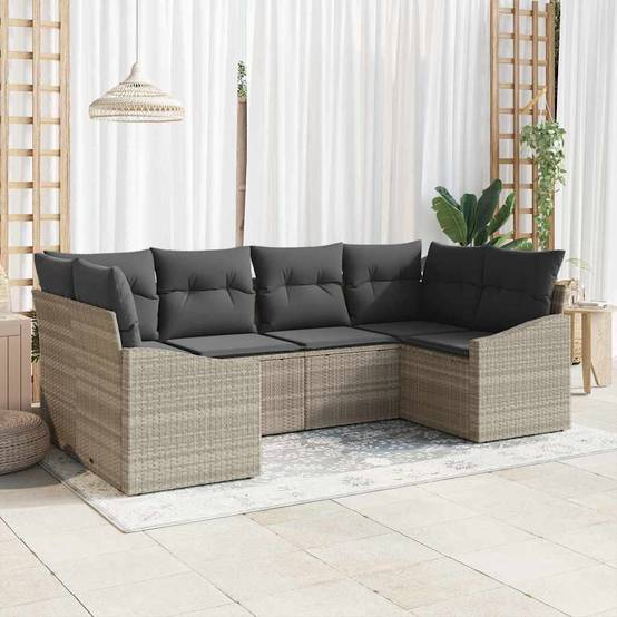 ComfortXL - Salon de jardin 6 places en polyrotin modulable avec rangement intégré et table relevable pour jardin Gris Clair – ComfortXL Outdoor Living - Image 1
