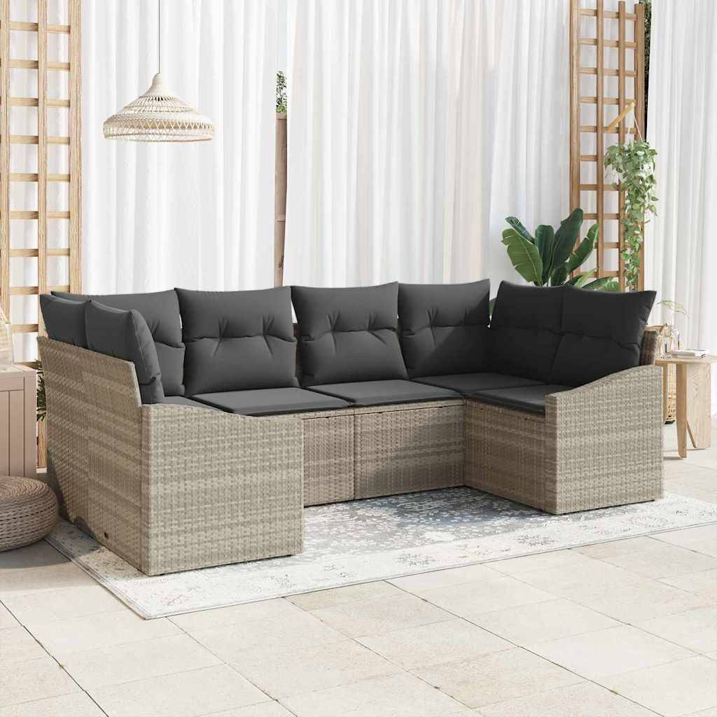 ComfortXL - Salon de jardin 6 places en polyrotin modulable avec rangement intégré et table relevable pour jardin Gris Clair – ComfortXL Outdoor Living - Image 1