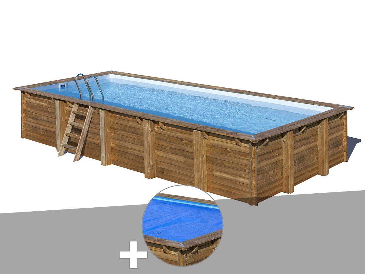 Gré - Kit piscine bois Gré Braga 8,15 x 4,20 x 1,46 m + Bâche à bulles