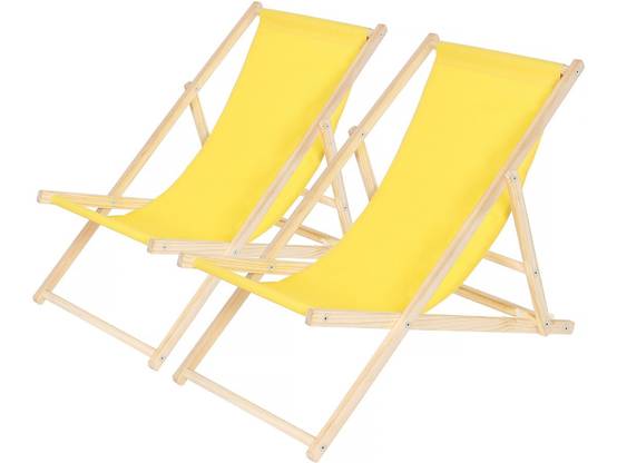 Lot De 2 Transats En Bois "chilienne" - 107 X 56.5 X 81 Cm - Jaune -habitat Et Jardin - Image 1