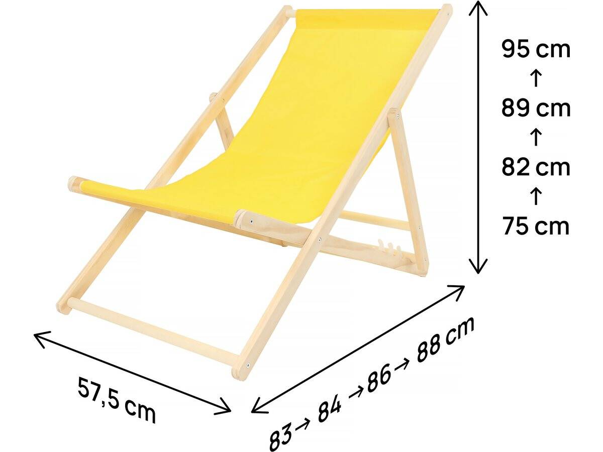 Lot De 2 Transats En Bois "chilienne" - 107 X 56.5 X 81 Cm - Jaune -habitat Et Jardin - Image 4