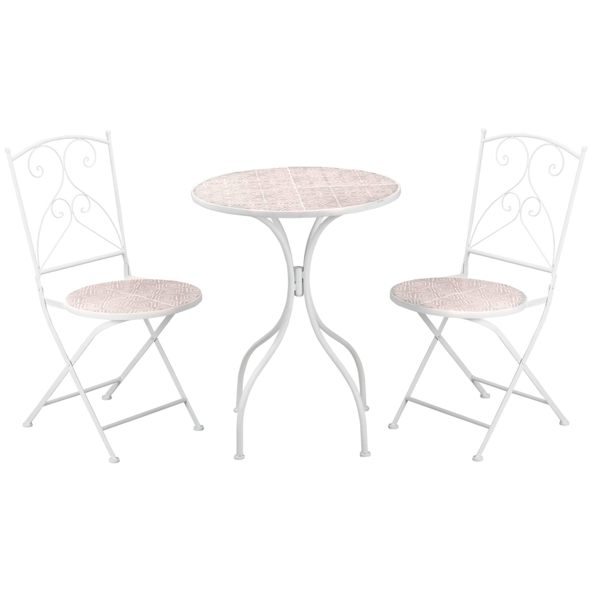 Outsunny - Ensemble de jardin bistro 3 pièces 2 chaises pliantes et table ronde - métal époxy, plateau mosaïque - blanc - Outsunny - Imagen 1