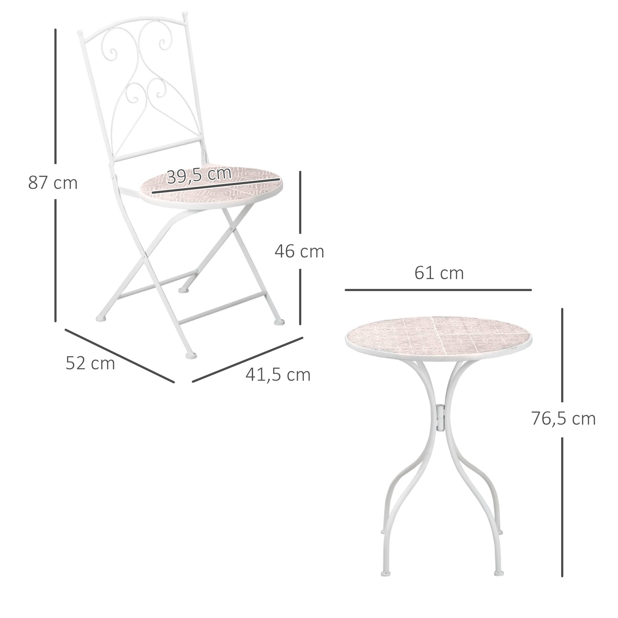 Outsunny - Ensemble de jardin bistro 3 pièces 2 chaises pliantes et table ronde - métal époxy, plateau mosaïque - blanc - Outsunny - Imagen 3