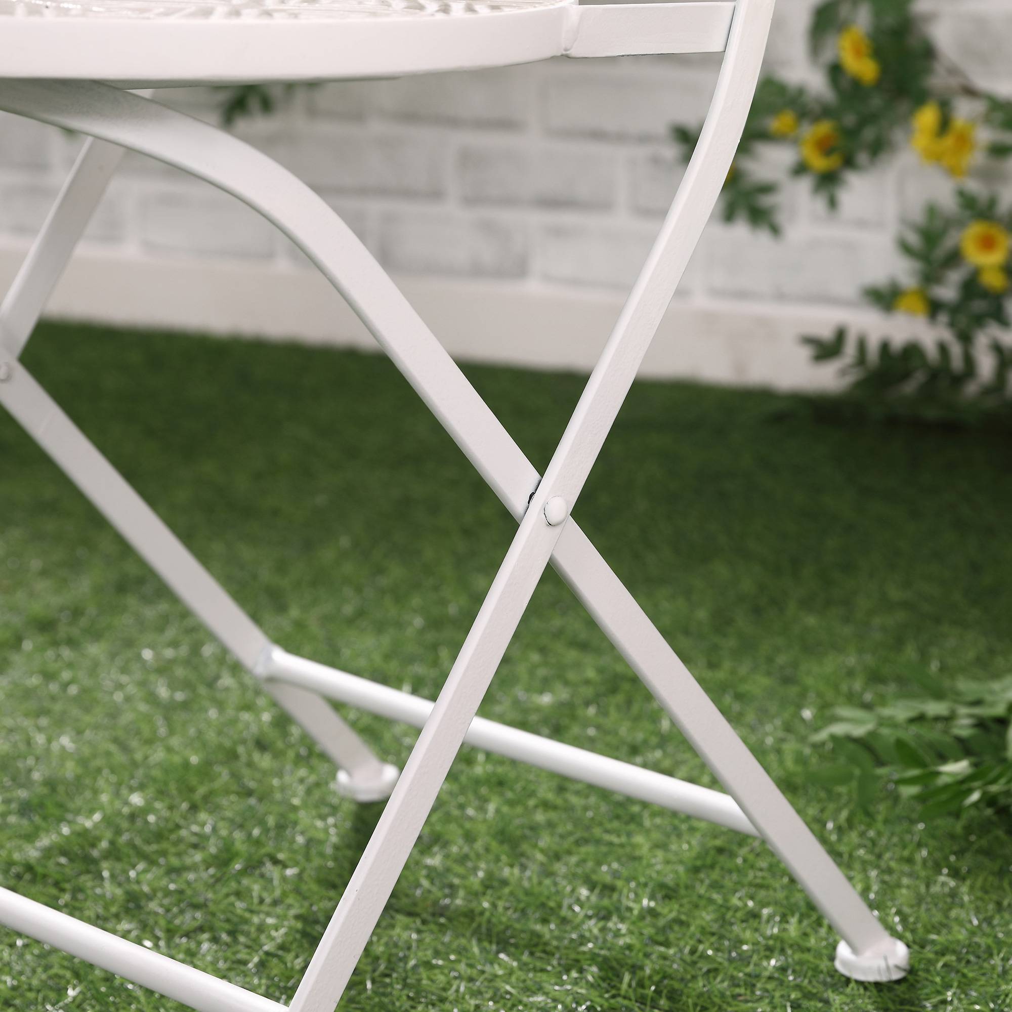 Outsunny - Ensemble de jardin bistro 3 pièces 2 chaises pliantes et table ronde - métal époxy, plateau mosaïque - blanc - Outsunny - Imagen 9