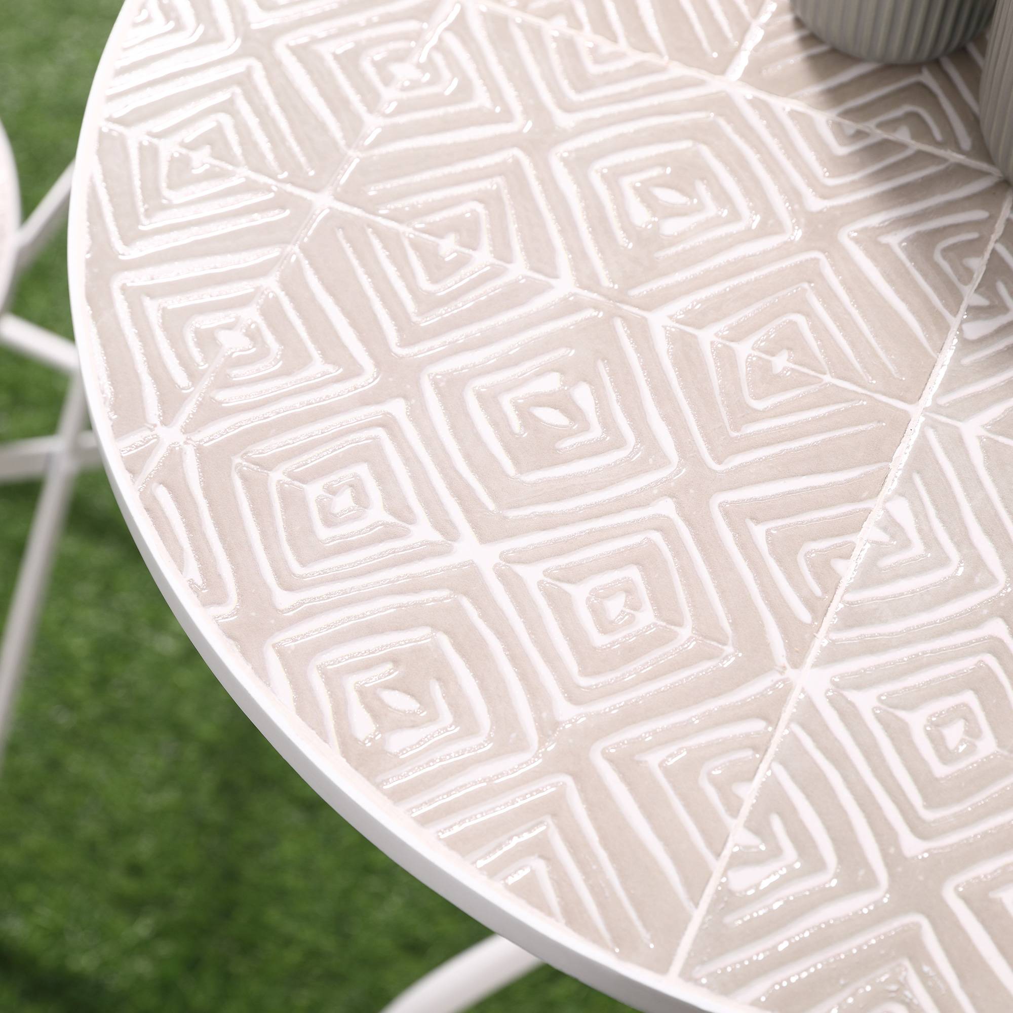 Outsunny - Ensemble de jardin bistro 3 pièces 2 chaises pliantes et table ronde - métal époxy, plateau mosaïque - blanc - Outsunny - Imagen 7