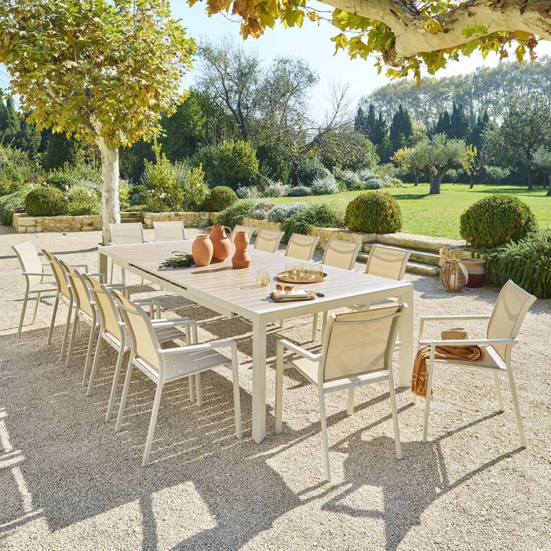 Hesperide - Table de jardin extensible "Évasion" effet bois lin & argile 14 places lates en aluminium - Hespéride - Image 8