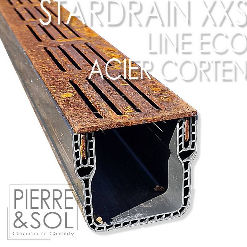 Caniveau XXS MINI L 6,5 cm Grille acier Corten - StarDrain - LINE ECO -       Caniveau de 100 cm - Image 2