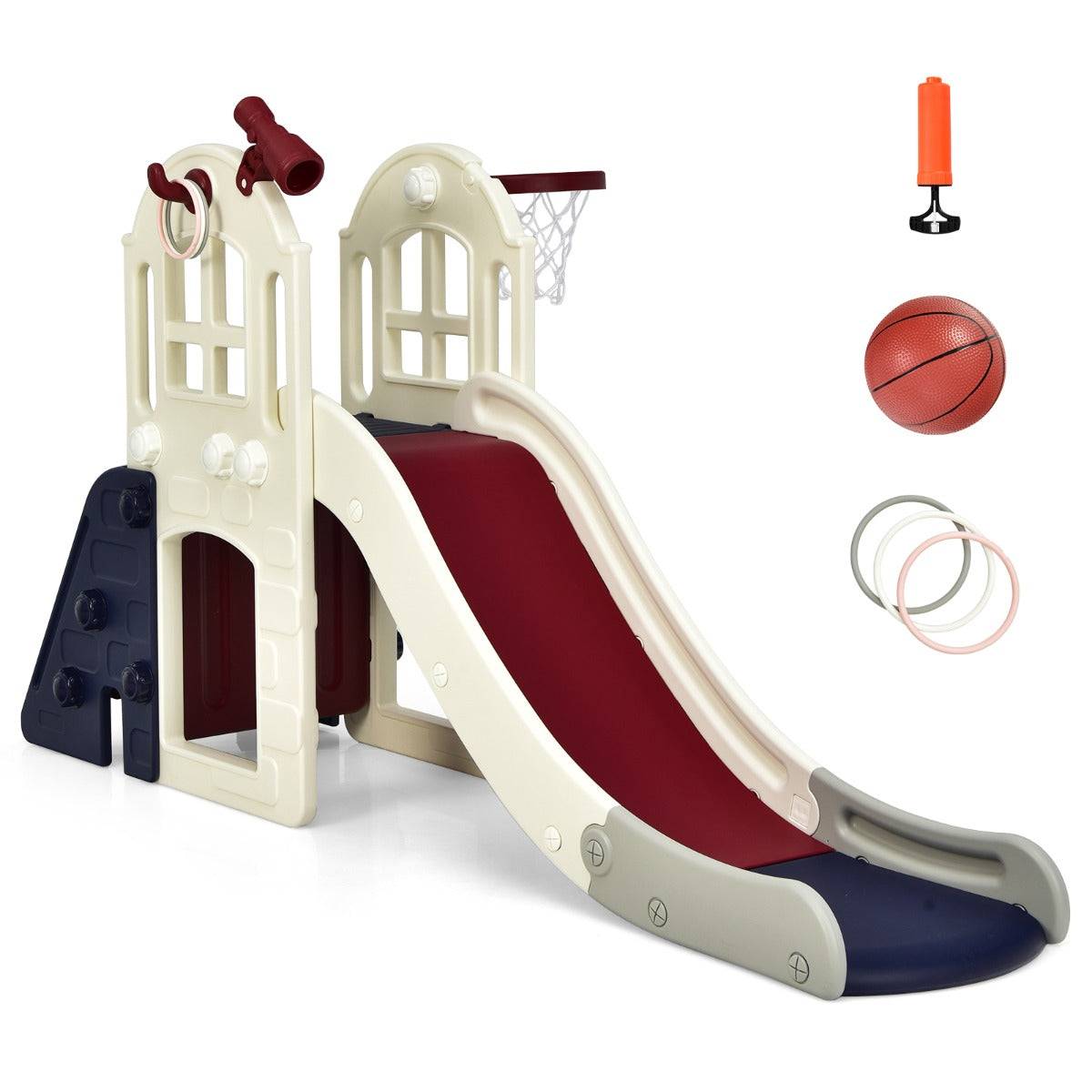 Toboggan 6 en 1 189,5 x 83 x 98 cm glisse sécurisée et amusante ambiance cosy en PEHD multicolore