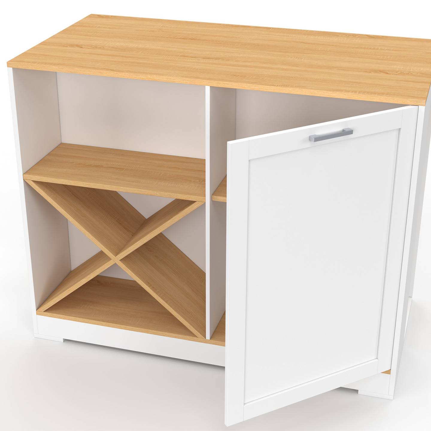 IDMARKET - Table de bar îlot VITO 113 cm avec range-bouteilles bois blanc et plateau façon hêtre - Image 6