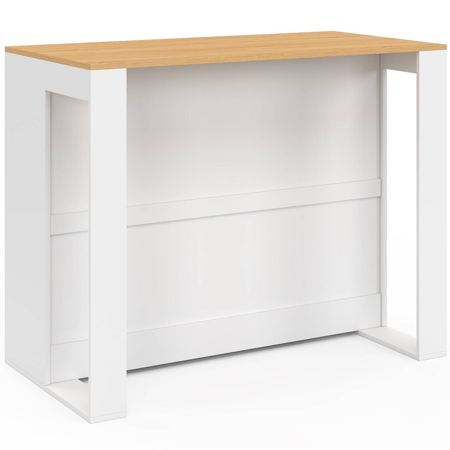 IDMARKET - Table de bar îlot VITO 113 cm avec range-bouteilles bois blanc et plateau façon hêtre - Image 4